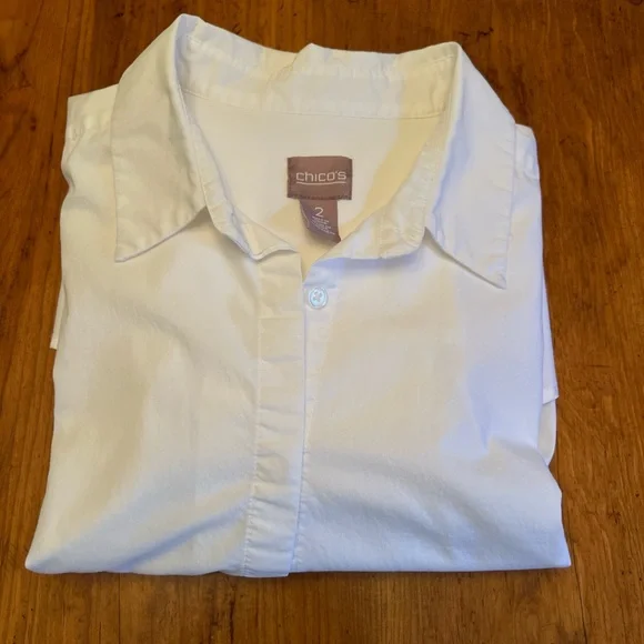 Chico's White Button Down Shirt Tunic - Picture 4 of 9